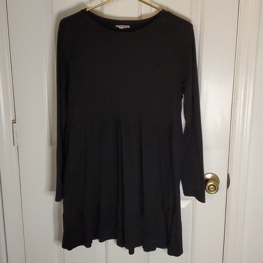 AUW Womens Black Long Sleeve Mini Dress Stretch Material with Bottom Ruffle - Picture 1 of 11